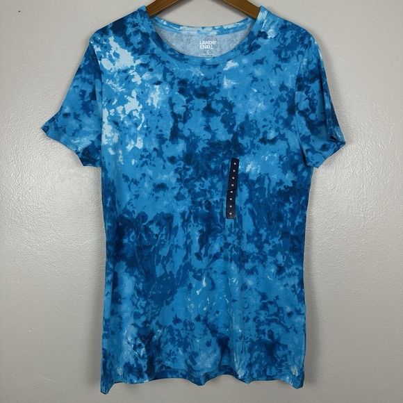 Lands' End Tops - Lands' End Women's 1X Short Sleeve Shaped Cotton Rib Crewneck Tie Dye Shirt Blue